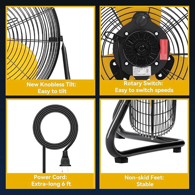 2PCS 18 Inch Heavy Duty Floor Fan Pro Series - 3200 CFM 3 Speed High Velocity Metal Floor Fan, Industrial Fan 360° Tilt for Commercial, Warehouse, Patio, Shop, Garage, Barn UL Safety Listed