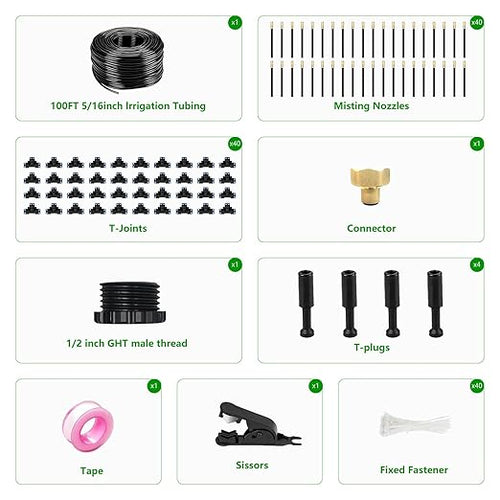 100FT Drip Irrigation System for Garden – Automatic Watering Kit with Solid Brass Metal Connectors, 360° Bendable Tubing &40 Adjustable Nozzles for Greenhouse, Lawn, Yard & Plants