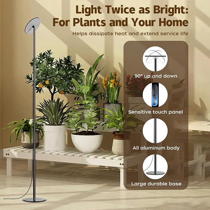 69'' Tall Grow Lights for Indoor Plants Full Spectrum, 40W Sunlike Standing Plant Lights for Indoor Growing, 10-Level Dimmable, Adjustable Height for Various Plant Sizes