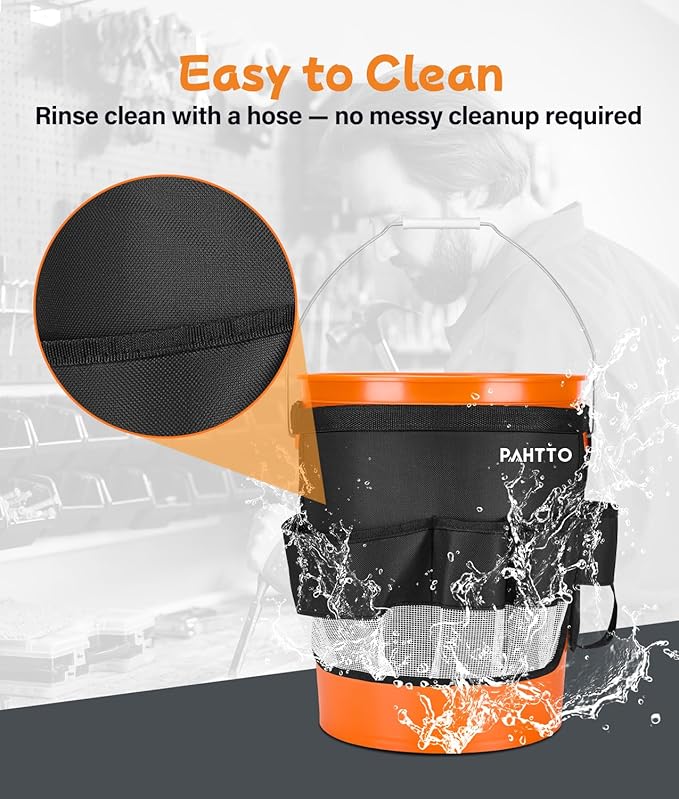 Bucket Tool Organizer, 5 Gallon Garden Bucket Tool Bag, Waterproof Bucket Storage Caddy with Mesh Pocket, Versatile for Car Wash Suppliers, Gardening Tools, Fishing Gear, Fit 3.5 to 5 Gallon Buckets