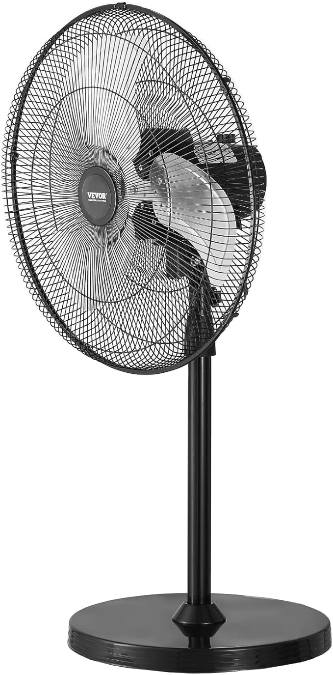 VEVOR Industrial Pedestal Fan, 18 Inch 90-Degree Oscillating Fan, Height Adjustable Standing Fans with 3 Adjustable Speeds, High Power Floor Fans for Office, Black