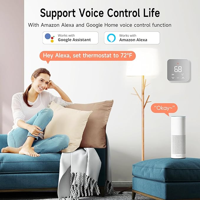 Smart Thermostat for House, WiFi Programmable Thermostat, Compatible with Alexa and Google Assistant, Remote Control Tuya/Smart Life, 𝗖-𝗪𝗶𝗿𝗲 𝗥𝗲𝗾𝘂𝗶𝗿𝗲𝗱