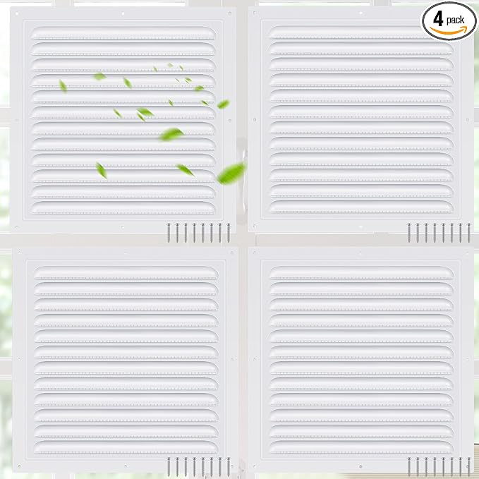 4 Pcs 12 x 12 Inch Aluminum Gable Vents Attic Vents Metal Gable Wall Shed Vent with Screw and Screen Mesh, Square Return Louver Grille for Ventilation Exterior Door House Attic Garage Ceiling