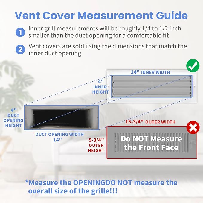 14 x 4 Inch [Duct Opening] Air Vent Covers for Wall or Ceiling - High Airflow 2 Way Steel Ventilation - Adjustable Wall/Ceiling Register, 15-3/4 Inch x 5-3/4 Inch [Overall Dimensions]