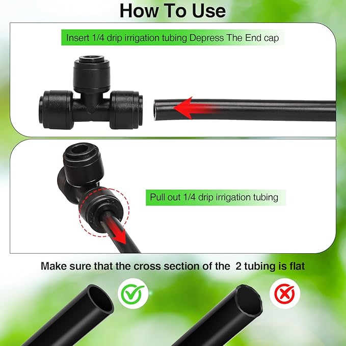 MIXC 24 Pack 1/4" Drip Irrigation Connectors, Quick Connect Fittings for 1/4 Inch Drip Tubing, Push-to-Fit Tee Fittings for Sprinkler & Irrigation Systems(1/4'' Brbed Tee Connectors-24P)