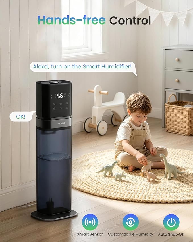 Humidifiers for Bedroom 2.1Gal/8L, Smart Humidifier for Large Room, Cool Mist Humidifiers for Home Kids Plants, Top Fill Humidifier with Extension Tube, WIFI APP & Voice Control, Blue