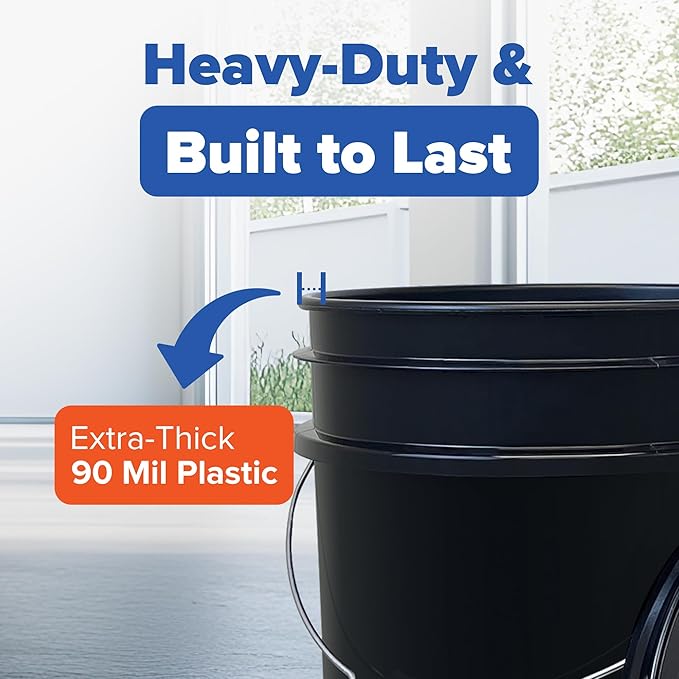 ePackageSupply 5 Gallon Bucket - Food Grade Bucket with Airtight Gamma Seal Screw-On Lid, BPA-Free, Heavy-Duty 90 Mil HDPE Plastic, Bulk Storage, Durable Container, Made in USA, Black/White, 6 Packs