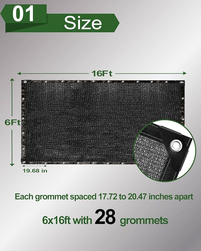 vensovo 50% Sunblock Shade Cloth Net Black Resistant - 6x16 Ft Garden Shade Mesh for Plant Cover, Greenhouse, Chicken Coop, Kennels, Tomatoes Plants