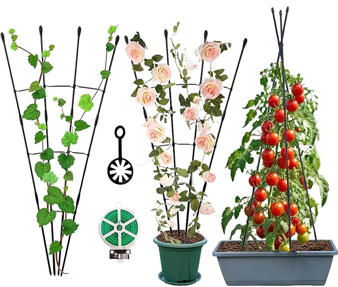Garden Trellis for Climbing Plants, 2 in 1 Plant Trellis Rustproof Metal Pipe with Plastic Coated, 4Ft Plant Support for Potted Plant Outdoor Indoor, Plant Cages & Supports for Vines,1Pack