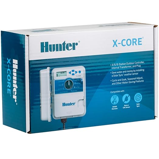 Hunter XC600 X-Core 6 Station Outdoor Sprinkler Controller, Easy Install Irrigation Timer for Lawn and Garden, Weatherproof, 3 Programs, 4 Start Times