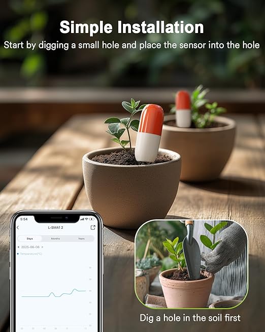 Lumary Wireless WiFi Moisture/Temperature Soil Meter, 2 in 1 Real-time Monitor with App, work with Smart Water Timer, No Need Hub, Hygrometer Sensor For Outdoor IP67, Push Notification Lawn Greenhouse