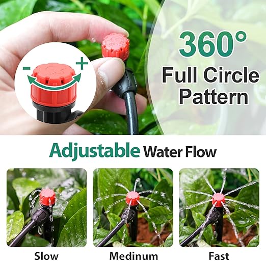 RedChili 25 Pieces Drip Emitters for 1/4" Drip Irrigation Tubing, Adjustable 360 Degree Stream Drip Emitters with Stake 360° Full Circle 8 Hole Stream Emitters Garden Irrigation Micro Drippers