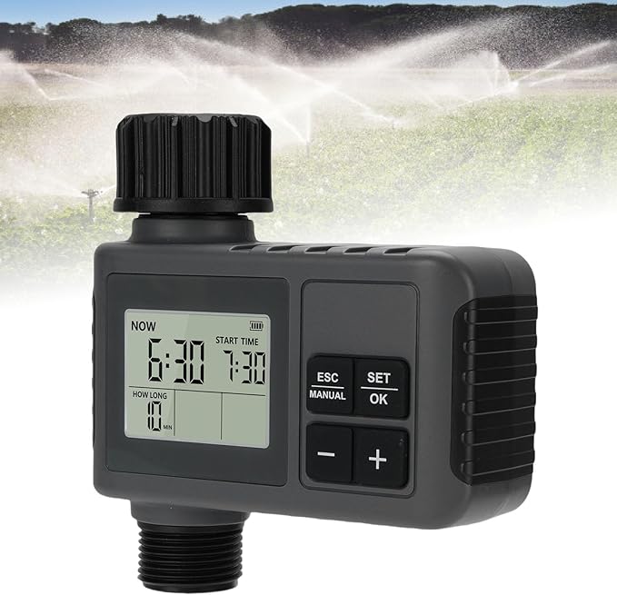 Water Timer for Garden Hose, Programmable Water Sprinkler Timer with Rain Delay, Manual Automatic Lawn Watering System Irrigation Controller, 3/4in Male Thread