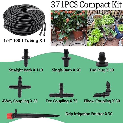 100FT 1/4" Drip Irrigation System Kit, Automatic Watering System, DIY Automatic Irrigation Equipment Set for Greenhouse, Garden, Yard, Lawn
