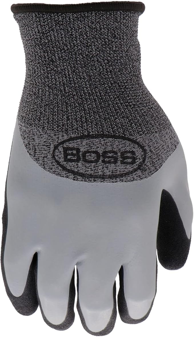 BOSS Men's Tactile Barrier Dual Layer Latex Coated Work Gloves, Water Resistant, Superior Grip, Tear Resistant