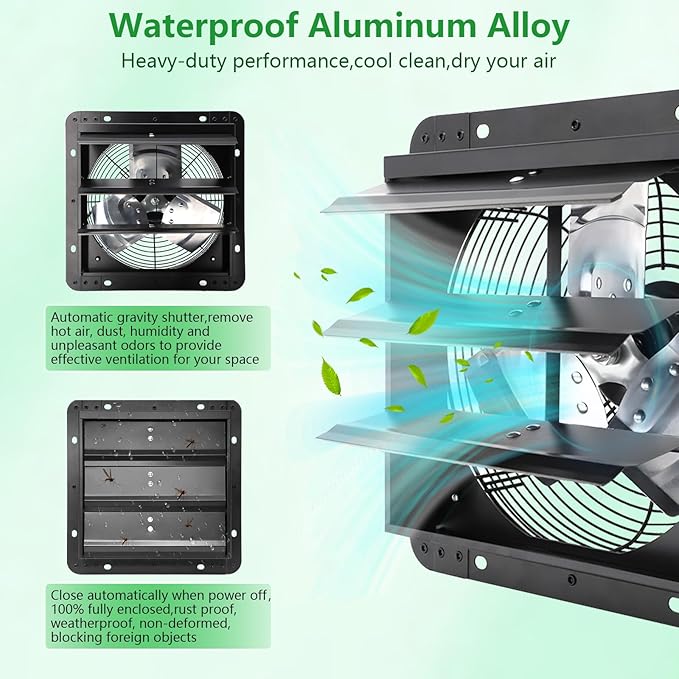 Shutter Exhaust Fan, 10 in Wall Mount Ventilation Fan w/Speed Controller Attic Vent Fan for Chicken Coops, Greenhouse, Gable, Barn, Garage, Shed Ventilator 820 CFM,1700RPM