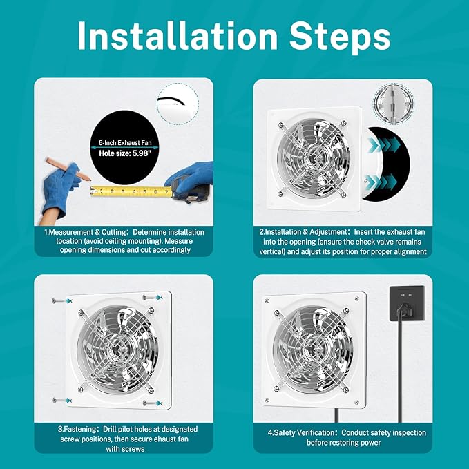 HG Power 6 Inch Exhaust Fan, Kitchen Exhaust Fan With Switch 308CFM, Extractor Ventilation Fan For Attic, Greenhouse, Basement, Shed