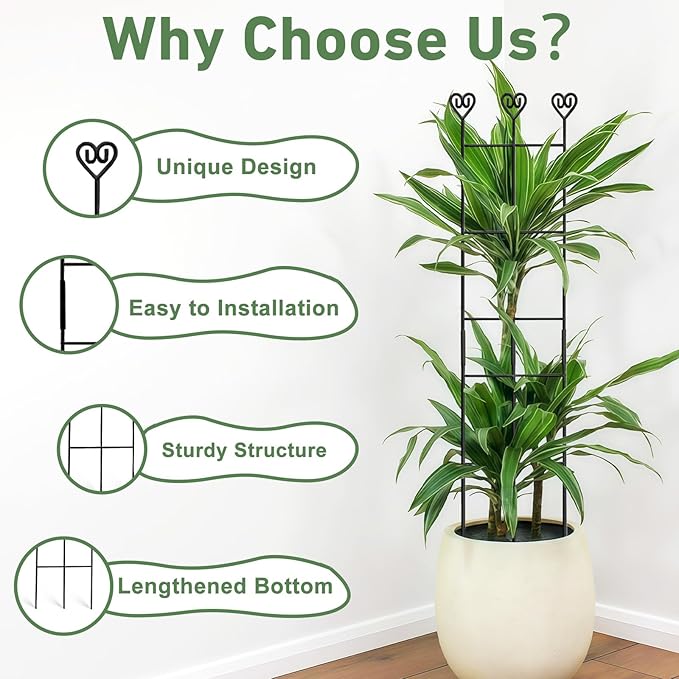 32in Large Indoor Plant Trellis for Climbing Plants, Expandable Metal Garden Trellis for Potted Plants, Tall Plant Supports for Ivy Pothos Hoya Monstera, 2p
