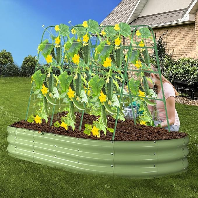 63" Tall Cucumber Trellis for Raised Garden Bed U-Frame Arch Tunnel Trellis Metal Tomato Cage Plant Support Stand for Peas,Bean,Grapes,Flowers,Vines Climbing Plants Outdoor