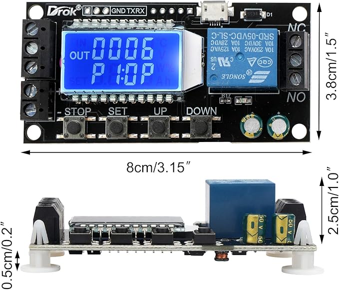 DROK Time Delay Relay, DC 5V/12V/24V Timer Relay Delay-Off Cycle 0.01s-9999mins Adjustable Trigger with LCD Display Support Micro USB 5V Input