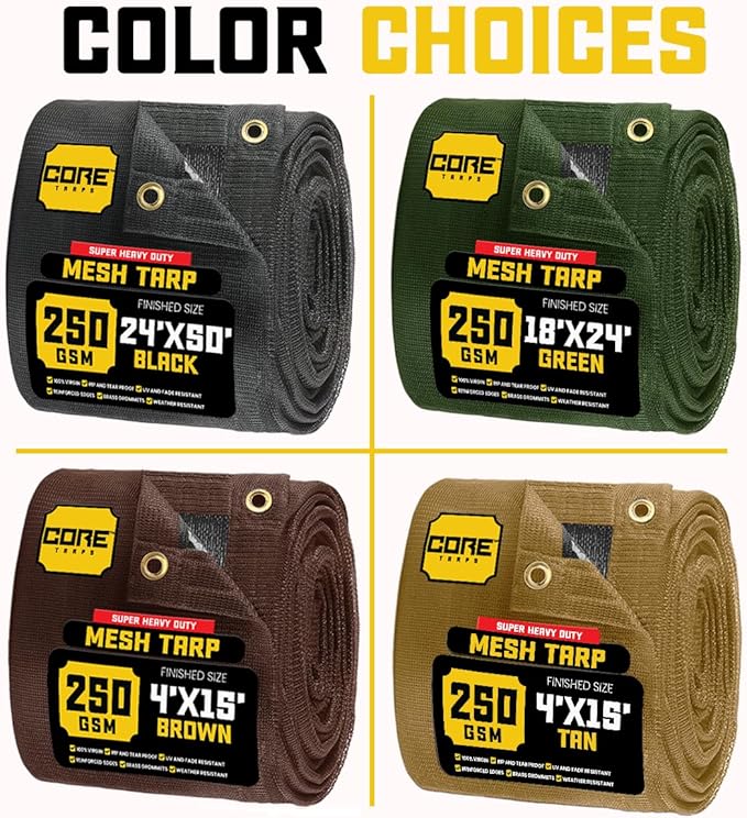 Core Tarps 60% Black Shade Cloth with Grommets - 8 X 16 FT Heavy Duty Mesh Tarp - Sun Shade Cloth for Garden Vegetables Plants Greenhouse Outdoors Backyard Fences Dump Trucks Patio Mesh Shade Tarp
