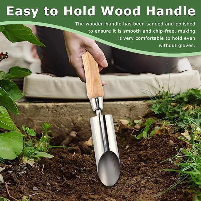 Bulb Planter Tool, 11" Stainless Steel Bulb Planter Tool, Garden Bulbs Transplanter Tools, Manual Hole Digger with Wood Handle, Dibble Tools for Seeding Planting, Flower Planters