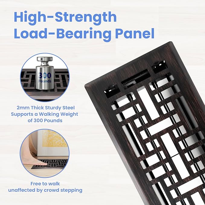 Howeall 4x10 Inches 2 Pack Heavy Duty Walkable Floor Register Easy Adjust Air Supply Lever Floor Vents - Seattle Design - Vent Cover for Home Floor - Oil Rubbed Bronze