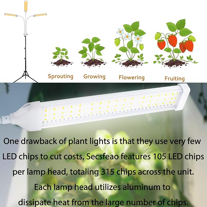 315 LED Grow Lights for Indoor Plants Full Spectrum, LED Plant Light with Stand, Adjustable Height, Plant Grow Lights with Auto 4/8/14/H Timer for Indoor Tall Plants.