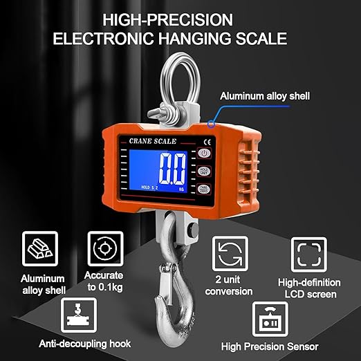 Tiandirenhe New Digital Crane Scale 2200lb/1000Kg Dual Power Options Hanging Scale Industrial Heavy Duty Crane Scale LCD Backlight for Farm,Deer,Livestock,Factory,Construction,Hunting CE Certified