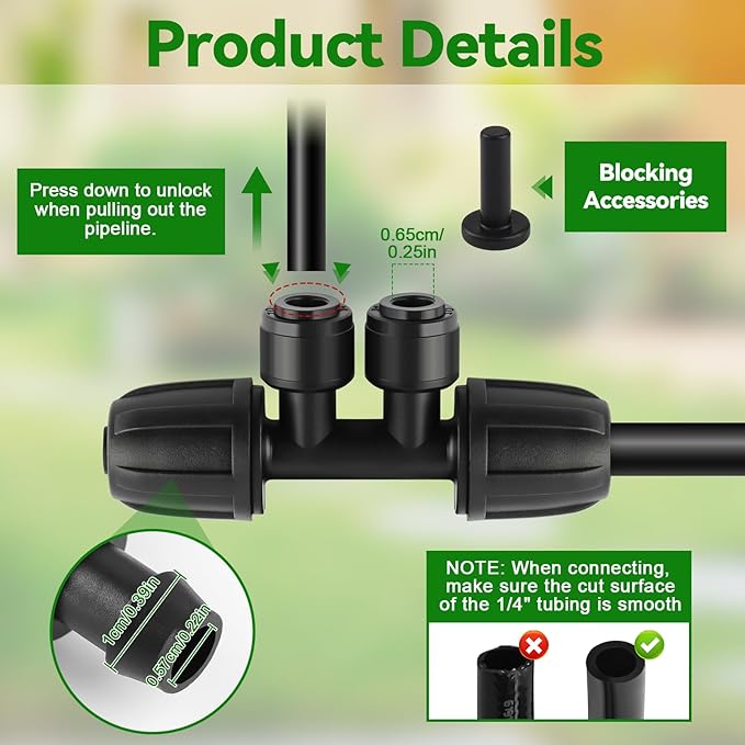 Kalolary 10PCS 5/16'' to 1/4'' Drip Irrigation Fittings,Push-to-Connect 4 Way Drip Irrigation Part Barbed Tee Connectors with 4PCS Plugs, Anti-Leak Locked Splitter Fitting for 5/16'' Irrigation Tubing