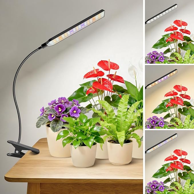 Kullinss Grow Lights for Indoor Plants, 57 LEDs Black Plant Lights for Indoor Growing with 6/12/16H Timer, 3 Color Modes, Full Spectrum Sunlike Clip on Grow Lamp for Indoor Plants, Herbs, Seedlings
