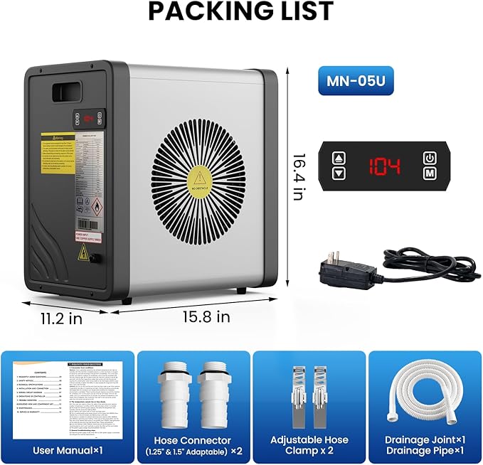 DoCred 17,060 BTU Swimming Pool Heat Pump, Electric Pool Heater for Above Ground Pool up to 5,000 Gallons, Ultra Quiet 29-45 dB, 5.5 COP, 115V, Heating and Cooling Pool Heater