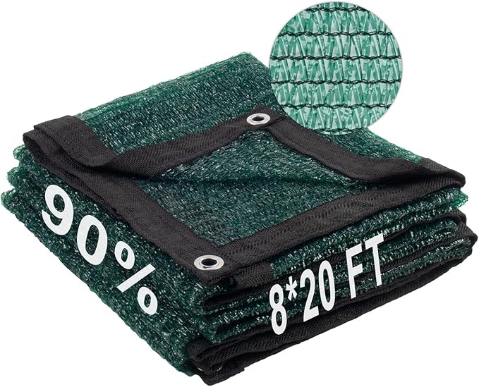 LOVE STORY 8x20FT 90% Dark Green Garden Shade Cloth, Sun Shade Cover Net Mesh Tarp with Grommets, Sunblock Net for Garden,Greenhouse,Plants and Patio