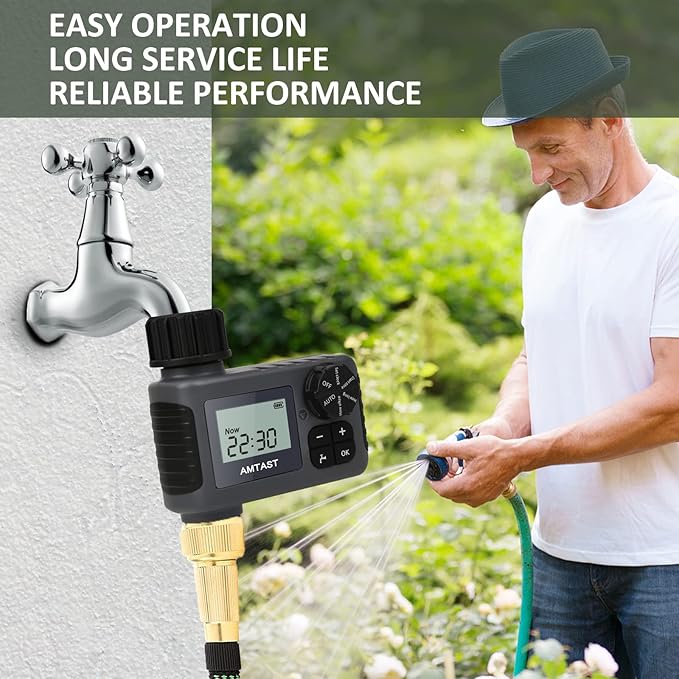 Sprinkler Timer Programmable Garden Hose Faucet Timer with Rain Delay/Manual/Automatic Drip Irrigation Function Watering System for Yard Crops Lawns Pool (1 Outlet, Black)