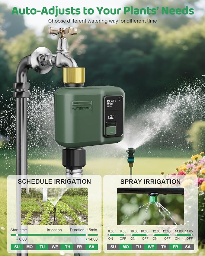 WiFi Water Timer for Garden Hose, Smart Sprinkler Controller with 984ft RF Range, Smart Lawn Watering System Irrigation Timer, APP/Voice Control, Rain Delay, Manual Irrigation (Brass Inlet)