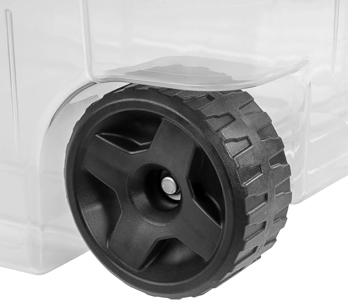 160 Quart Wheeled Stacker, Durable Clear Bin, Latch Lid and Pull Handle, Dark Gray
