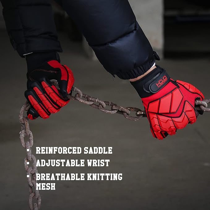 HANDLANDY HLDD Heavy Duty Work Gloves, TPR Protector Impact Gloves, Men Anti Vibration Mechanic Work Glove TouchScreen