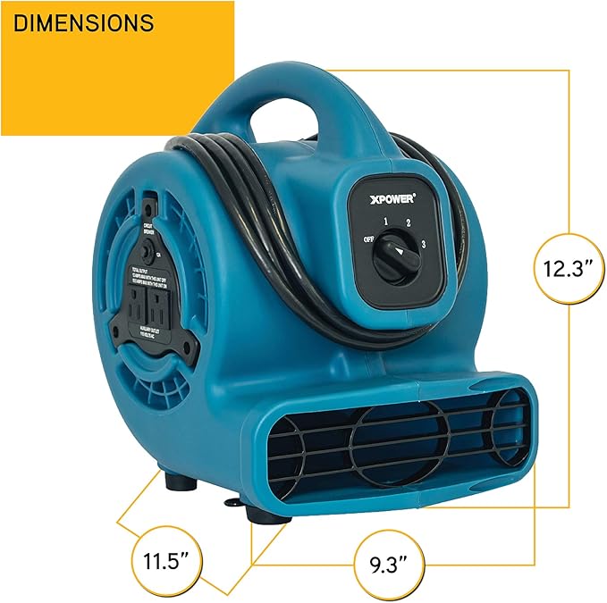 XPOWER P-80A Mini Mighty 138 W 600 CFM Centrifugal Air Mover, Carpet Dryer, Floor Fan, Blower, Stackable, Daisy Chain, for Water Damage Restoration, Janitorial, Plumbing, Home Use