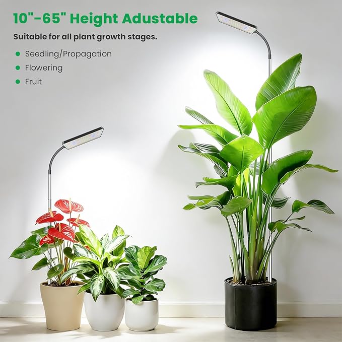 Plant lights for indoor Growing, 306 LEDs Full Spectrum Grow Light for Indoor Plants, 10-65in Height Adjustable for Growing Large Plants, 6/12/16 Timer,5 Dimmable Levels, 3 light Modes.2 Pack