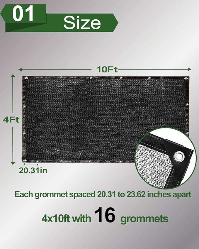 vensovo 30% Sunblock Shade Cloth Net Black Resistant - 4x10 Ft Garden Shade Mesh for Plant Cover, Greenhouse, Chicken Coop, Kennels, Tomatoes Plants