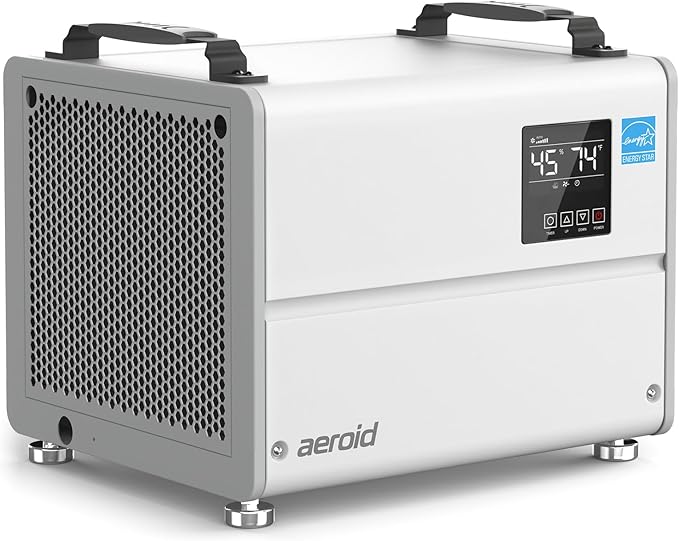 Aeroid 70 Pints Crawl Space Dehumidifier with Built-in Pump and Drain Hose, Portable Commercial Dehumidifier for Basement and Whole Home, Smart Automatic Defrost, Memory Start, Energy Star Certified
