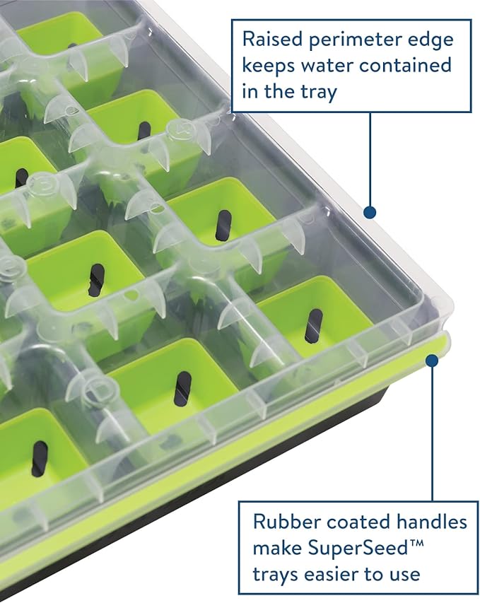 Burpee SuperSeed Starting Tray | 16 XL Cell | Reusable & Dishwasher Safe | for Vegetable, Flower & Herb Seeds | Indoor Grow Kit for Deep-Rooted Seedlings, Green
