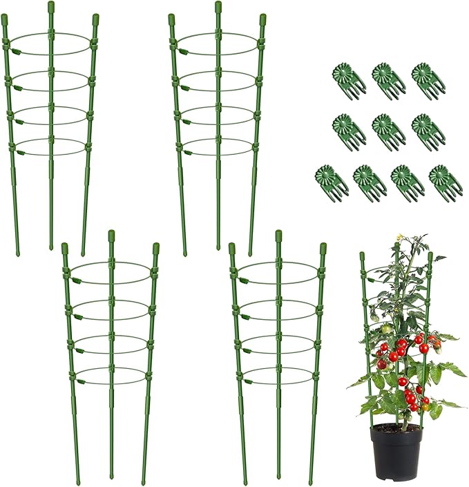 Legigo 4 Packs 30inch Plant Support Cages with 3 Adjustable Support Rings- Small Tomato Cage for Pots Plant Holder for Home Garden Balcony for Orchids, Tomato, Vegetables, Flowers, Climbing Plants