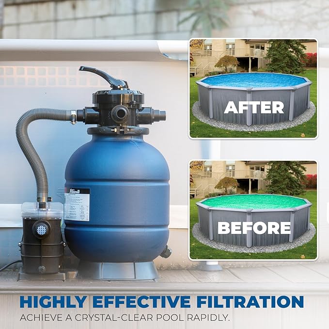 XtremepowerUS 13" Sand Filter 3/4HP Pool Pump 2,400GPH for Above Ground Swimming Pool Multi-Port Valve Up to 10,000 Gallons, 1-1/4"NPT Pool Sand Filter with Enhanced Circulation System
