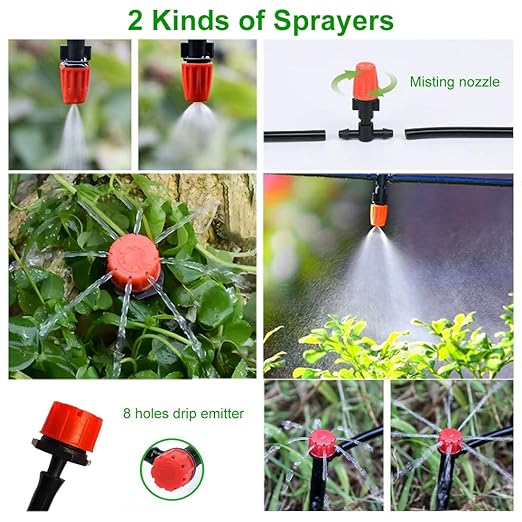 Drip Irrigation System Kit 82ft, Automatic Irrigation Equipment with 50 Adjustable Sprinklers & Misters - Easy DIY Watering System for Garden,Yard, Flower Beds,Greenhouse