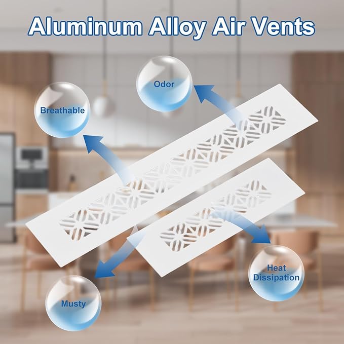 uxcell Aluminum Alloy Air Vents, 400 x 50mm / 15.7 x 2" Rectangle Louvered Ventilation Grille Cover with Mounting Screws for Door Cabinet Wardrobe, White