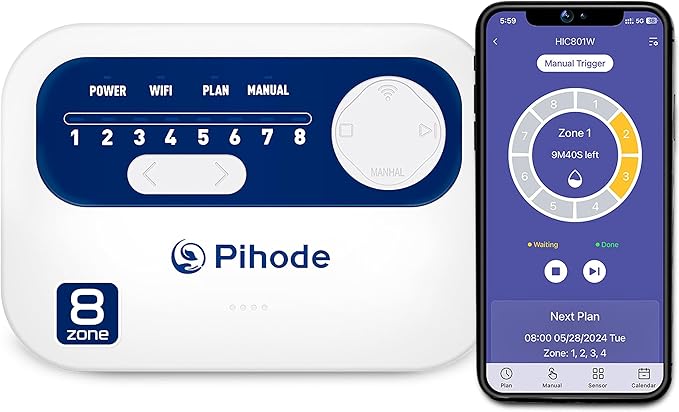 8 Zone Smart Sprinkler Controller, Local Weather Intelligence Automatic & App Remote Control, Customized Watering Schedule and Seasonal Adjustment WiFi Sprinkler Controller