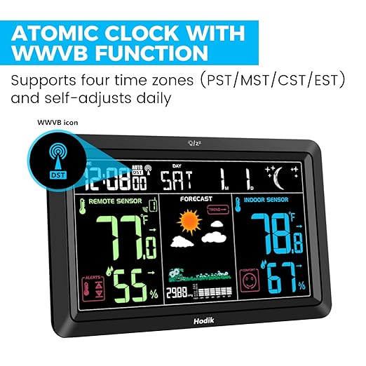 Weather Station Atomic Clock Indoor Outdoor Thermometer Wireless, Barometer Humidity Temperature Monitor Hygrometer with High Precision Sensor Black