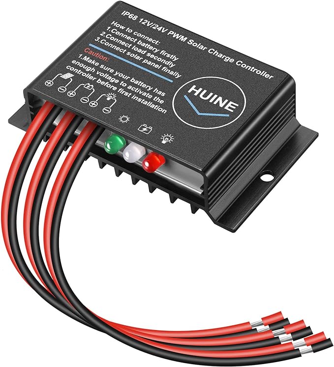 20A 12V 24V Auto IP68 Waterproof PWM Solar Charge Controller Solar Panel Battery Intelligent Regulator for Solar System Caravan Boat(24 Hours Working Mode)