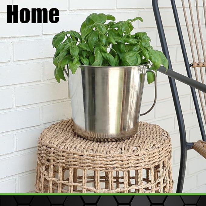 Grip Stainless Steel Bucket (2 Gallon) - Great for Pets, Cleaning, Food Prep - Hang on Fences, Cages, Kennels - Home, Garage, Workshop